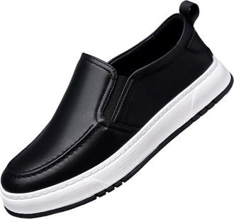 Generic Mens Soft Leather Slip On Loafers Comfortable Casual Shoes Non Slip Sole Lightweight Walking Shoes for Men Everyday Wear(Black,7.5)