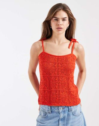 Levi's Top senza maniche alluncinetto rosso con spalline annodate