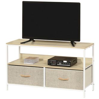 HOMCOM TV Cabinet - TV Console Unit with 2 Foldable Linen Drawers Maple Colour | TJ Hughes