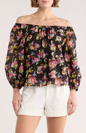 Alice & Olivia Floral Print Ruffle Peasant Top in Magnolia Floral Black at Nordstrom Rack, Size X-Large