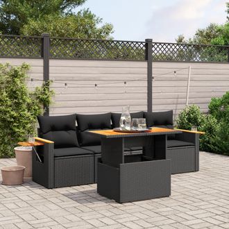 vidaXL Vidaxl - Set De Muebles De Jard&iacute;n 5 Pzas Y Cojines Rat&aacute;n Sint&eacute;tico Negro