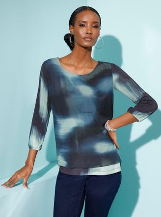 Cr&eacute;ation L Print-Shirt CREATION L Mesh-Shirt, Damen, Gr. 36, bunt (marine, kalkmint, bedruckt), 96% Polyester, 4% Elasthan, bedruckt, gemustert, mehrfarbig, Rund