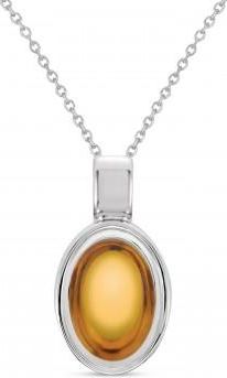 Allurez Oval Natural Cabochon Citrine Pendant Necklace 14K White Gold (0.96ct)