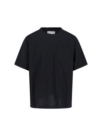 sacai Minimalist Black T-Shirt With Crew Neckline And Short Sleeves