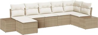 vidaXL Garden Sofa Set with Cushion 7 pcs Beige Poly Rattan vidaXL