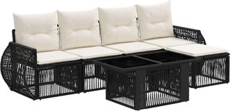vidaXL Conjunto De Sof&aacute;s De Jard&iacute;n 6 Uds. Negro Y Blanco Crema Vidaxl