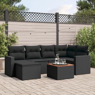 vidaXL Vidaxl - Set De Comedor De Jard&iacute;n 7 Pzas Y Cojines Rat&aacute;n Sint&eacute;tico Negro