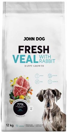 OEM Alimento Seco Para Perros John Dog Fresh Junior De Ternera Con Conejo, 12 Kg