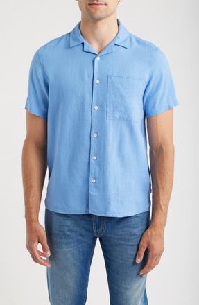 Solid Allan Solid Linen Blend Camp Shirt in Blue Bonnet at Nordstrom, Size Xx-Large
