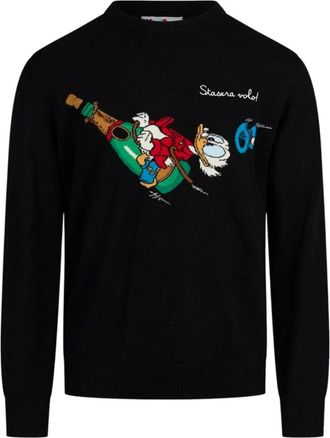 MC2 Saint Barth Black Wool-Blend Scrooge Motif Crewneck Sweater