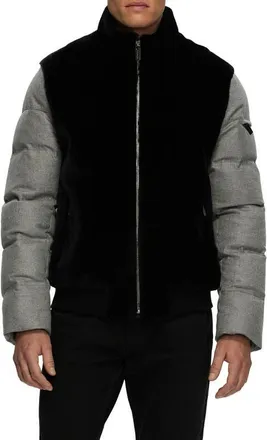 Gorski Mens Genuine Shearling Bomber Jacket with Wool & Cashmere Quilted Down Sleeves And Back in Black/gray at Nordstrom, Size Medium