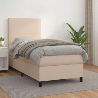 vidaXL Cama Box Spring Con Colch&oacute;n Cuero Sint&eacute;tico Capuchino 80x200 Cm Vidaxl