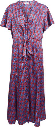 Sandro Printed Buttoned Midi Dress in Multicolor Polyester
