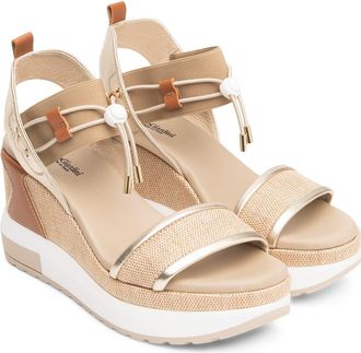 Nero Giardini Bungee Platform Wedge Sandal in Linen/Gold at Nordstrom, Size 10Us