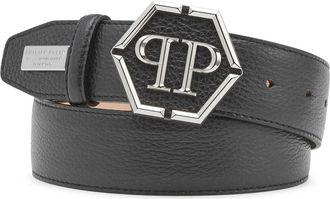 Philipp Plein Leren Riem Hexagon - Dames - Riemen - Zwart - 70 CM - Leer - Accessoires