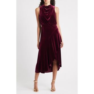 Vince Camuto Cowl Neck High-Low Velvet Midi Dress in Wine at Nordstrom Rack, Size 14