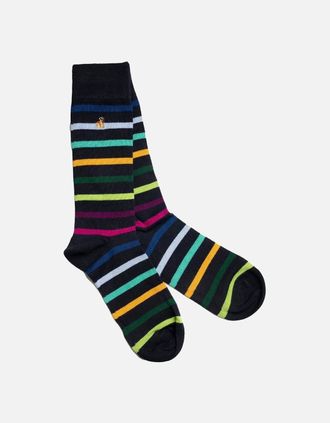 Swole Panda Mens Swole Panda Bamboo Socks Black Multi Stripe - Size: 7/7.5/8/8.5/9/9.5/10/10.5/11