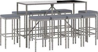 vidaXL Mesa Y Taburetes Altos Jard&iacute;n 11 Piezas Y Cojines Rat&aacute;n Pe Gris Vidaxl