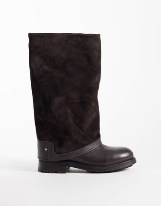Bronx stivali al ginocchio ripiegabili in camoscio coffee bean-Marrone