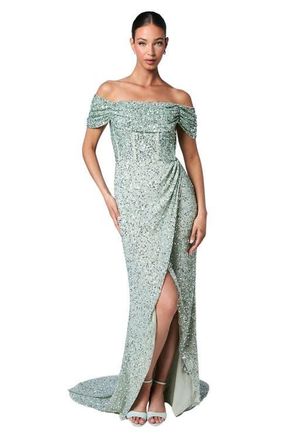 Coast Sequin Bardot Maxi Bridesmaid Dress in Sage at Nordstrom, Size 12