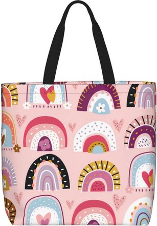 Generic Women Handbag Pink Rainbow Women Tote Bag Reusable Casual Ladies Purse, For Holiday, Wedding, School, Christmas, Graduation
