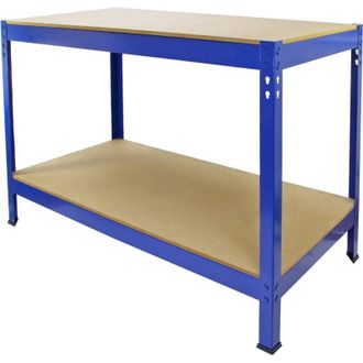 MonsterShop Tavolo da Lavoro Q-Rax Bancone da Lavoro ad Incastro Senza Bulloni in Acciaio e MDF Banco per Garage, Officina e Magazzino - Blu - Larghezza 100cm