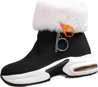 Generic POIOZXD Womens Winter Side-Zipper Fleece-Lined Warm Snow Boots Chunky Platform Winter Boots 3.15 Inch Height Increase Non-Slip Short Tube Plus Velvet 