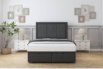 Comfort Beds Savoy Dumfries Ottoman Bed Base-26 Strutted Headboard in Dark Grey | Size: Super King