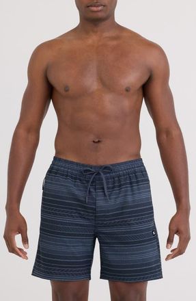 Saxx Sea to Shore 2N1 6-Inch Volley Swim Trunks in Agitated Stripe-Indigo at Nordstrom, Size Xx-Large