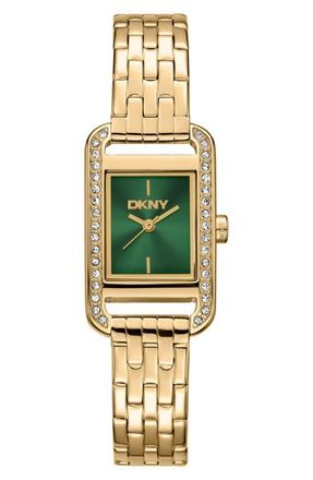 DKNY Signature Shape Crystal Bezel Tank Bracelet Watch, 20mm x 33mm in Dark Green at Nordstrom