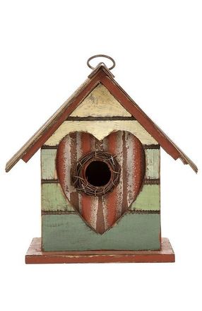 Glitzhome 8.75H Distressed Solid Wood Birdhouse with Heart in Red at Nordstrom, Size Medium