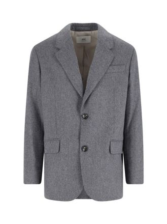 Ami Single-Breasted Grey Virgin Wool Blazer With Classic Lapel
