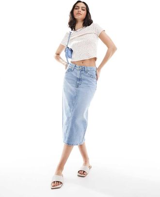 Levi's Gonna midi a vita alta azzurra con spacco sul retro-Blu