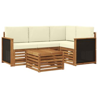 vidaXL Conjunto De Sof&aacute;s De Exterior 5 Pcs Natural Y Crema Vidaxl
