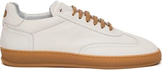 Soldini White Leather Sneakers With Tan Rubber Sole