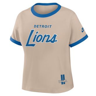 Nike Detroit Lions Rewind Ringer Mod Nike Womens NFL Cropped T-Shirt in Brown | 04N90J2Z9SV-X5Q