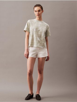 Calvin Klein Womens Allover Logo Print Boxy Crewneck T-Shirt - Grey - XS