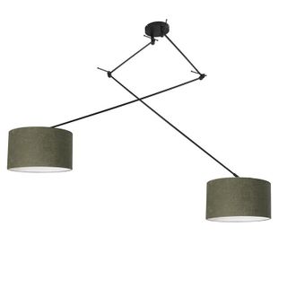 QAZQA Qazqa Moderno L&aacute;mpara Colgante Negra Con Pantalla De 35 Cm Verde Ajustable 2 Luces - Blitz Textil /acero Redonda Adecuado Para Led Max. 2 X 60 Watt