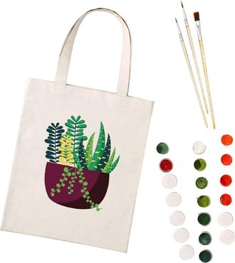 Generic DIY Digital Oil Painting Canvas Bag, Reusable Shopping Bags Foldable, Extra Strong Long Handle Ideal for Shopping-Potted Plant-2