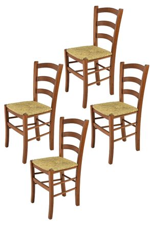 Tommychairs Tommychairs 4 Sillas Venice En Haya Nuez Claro Y Asiento En Paja