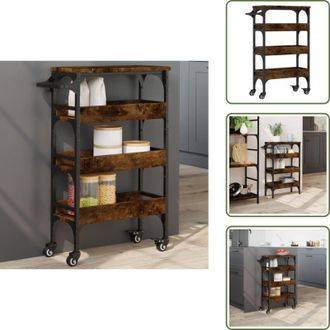 vidaXL Carrello da cucina con ruote - vidaXL Carrello da Cucina Rovere Fumo 53x20x76 cm in Legno Multistrato - Carrello da cucina con freni