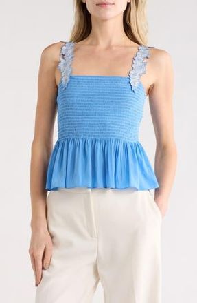 Ramy Brook Giulia Floral Strap Smocked Top in Ribbon Blue at Nordstrom Rack, Size Xx-Small