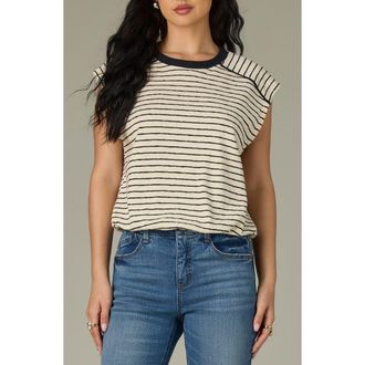 Wit & Wisdom Stripe Scoop Neck Knit Top in Ivory/Black at Nordstrom, Size X-Small