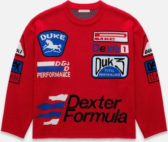 Duke + Dexter Duke + Dexter, Mens DR3 Sponsors Red Knitted Sweatshirt, Size XXL