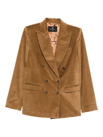 Etro Camel-Colored Ribbed Double-Breasted Blazer