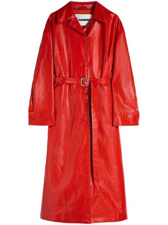 Jil Sander belted trench coat - women - Linen/Flax - 36 - Red