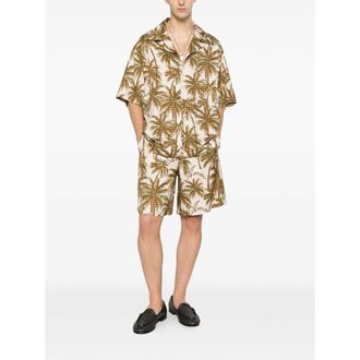 Amiri Palm-Print Linen Shorts - Beige