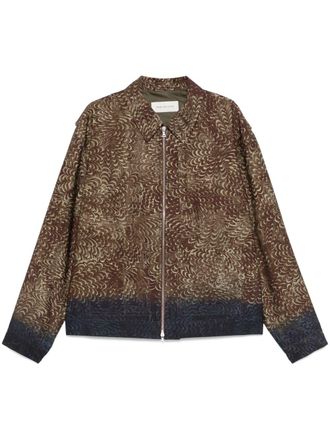 Dries Van Noten Chocolate Brown Jacket with Feather-Like Pattern