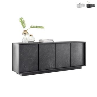 Les Tendances Aparador Alacena Dise&ntilde;o Moderno 4 Puertas Efecto M&aacute;rmol 180x43x79cm Athens - Negro