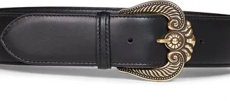 Etro Womens Leather Belt With Paisley Buckle Black Calf